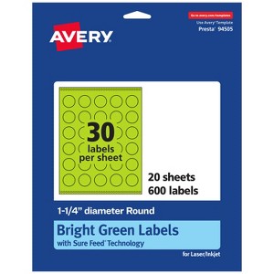 Avery Bright Green Paper Labels, 1.25" Diameter Round - 1 of 4