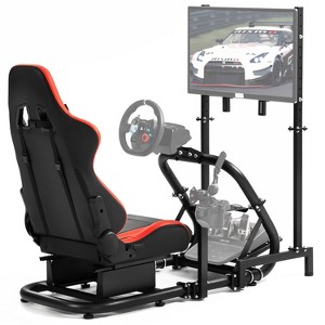 Dardoo Racing Cockpit with TV Stand & Red Seat Fits Logitech G923, Thrustmaster T500 & Fanatec Wheel & Pedals Not Included - 1 of 4