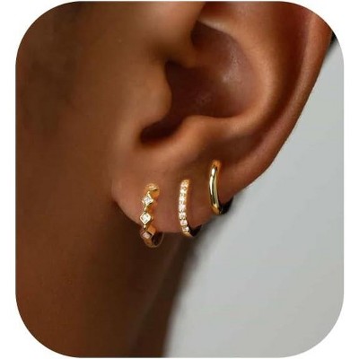 Gold Earrings for Women, 14k Gold Plated Dangle Huggie Earrings for Women Trendy Dainty Gold Hoop Earring Stacks Pearl Chain Drop Cartilage