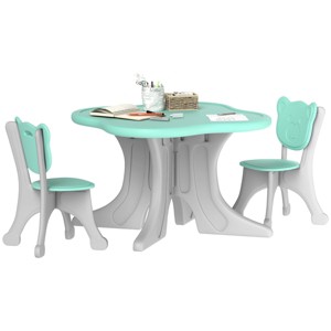 INFURNIC Kids Table Sets 3 Piece Table and Chair Set with Bear-Shaped Backrest for Toddlers, Blue, 28.3"*28.3"*19.7" - 1 of 4