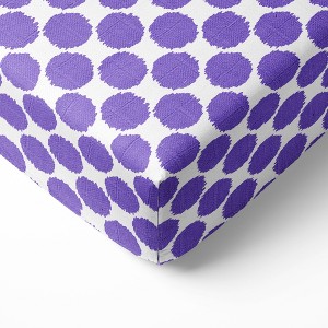 Bacati - Ikat Purple Dots Muslin 100 percent Cotton Universal Baby US Standard Crib or Toddler Bed Fitted Sheet - 1 of 4