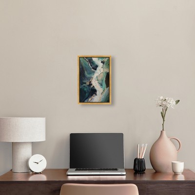 Sage River Blue and Beige Abstract Canvas Art with Gold Frame