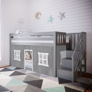 Max & Lily Twin Low Bunk Bed with Staircase and Curtains - 1 of 4