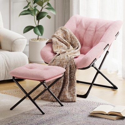 Garvee XL Foldable Saucer Chair with Plush Faux Fur, Non-Slip Base, Comfortable Lounge Accent Chair for Teens & Adults