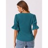 INSPIRE CHIC Women's Ruffle V Neck Puff Sleeve Summer Casual Chiffon Peasant Top - 4 of 4