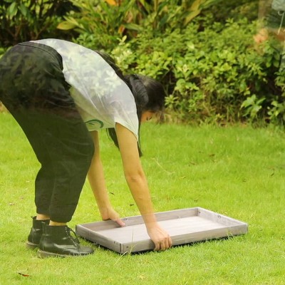 Antique Rustic Gray Solid Wood 3-Tier Plant Stand Cart with Wheels