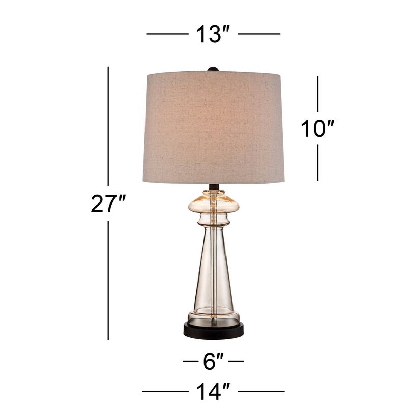 360 Lighting Traditional Table Lamps 27" Tall Set of 2 Clear Champagne Glass Taupe Drum Shade for Bedroom Living Room House Bedside Nightstand Office, 4 of 5