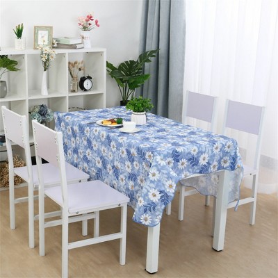 35"x35" Square Vinyl Water Oil Resistant Printed Tablecloths Blue Daisy - PiccoCasa