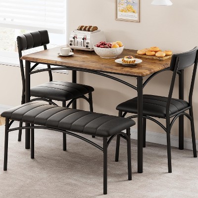 Dining Table Set for 4, Kitchen Table with Upholstered Chairs and Bench, Wood Rectangular Dining Table and Chairs Set for Home