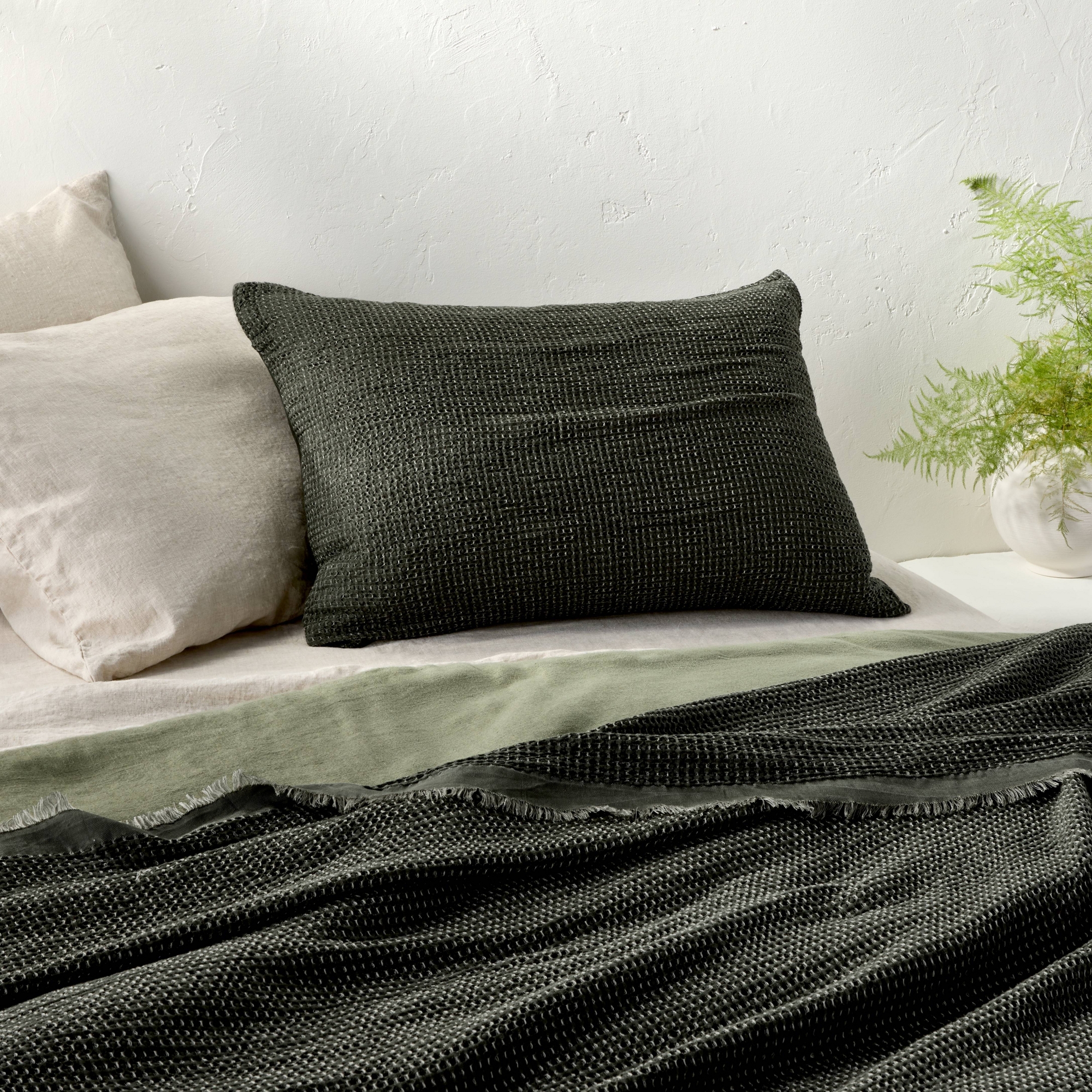 Standard Textured Waffle Pillow Sham Dark Olive Green - Casaluna™