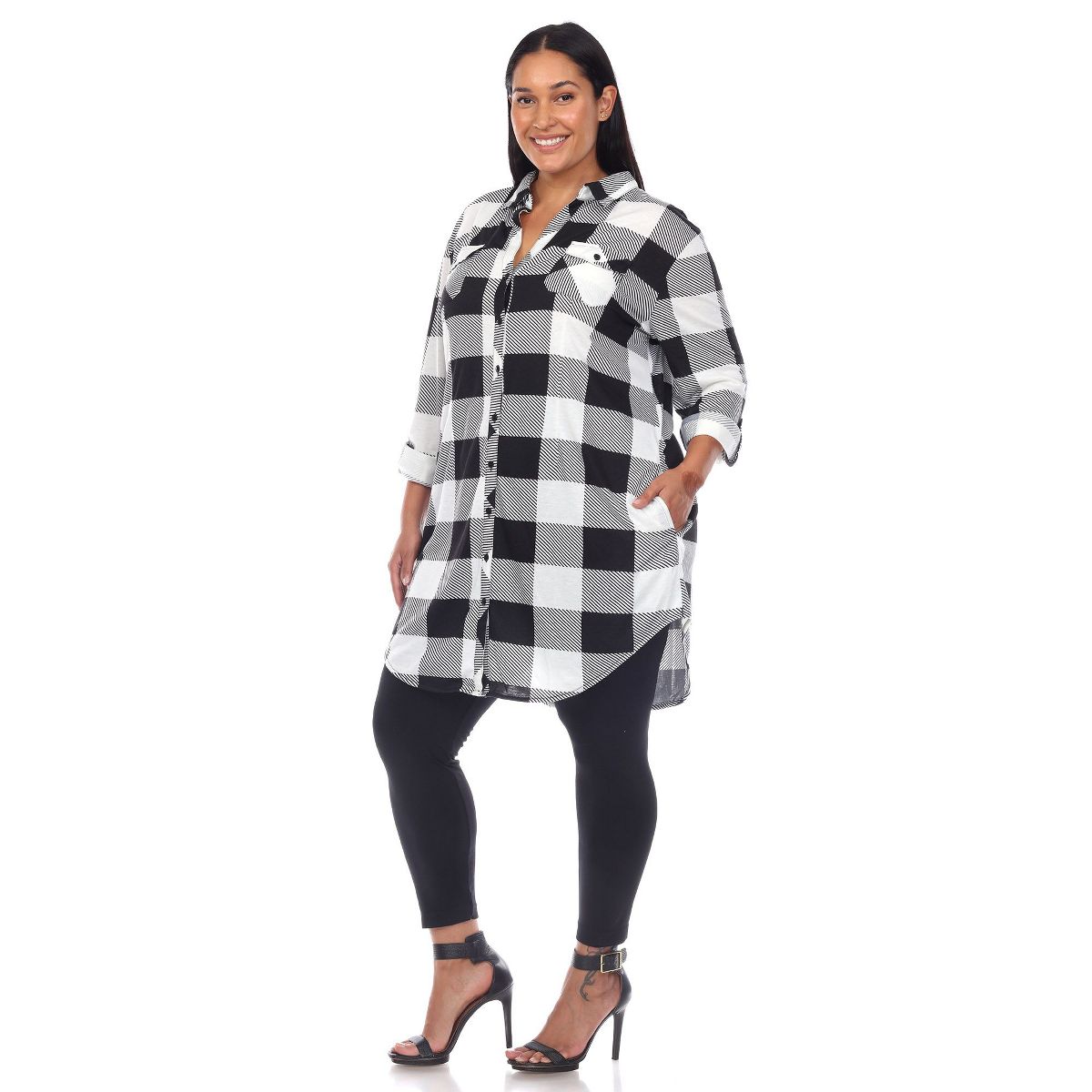 Plus Size Plaid Tunic Shirt - White Mark - thumbnail 2