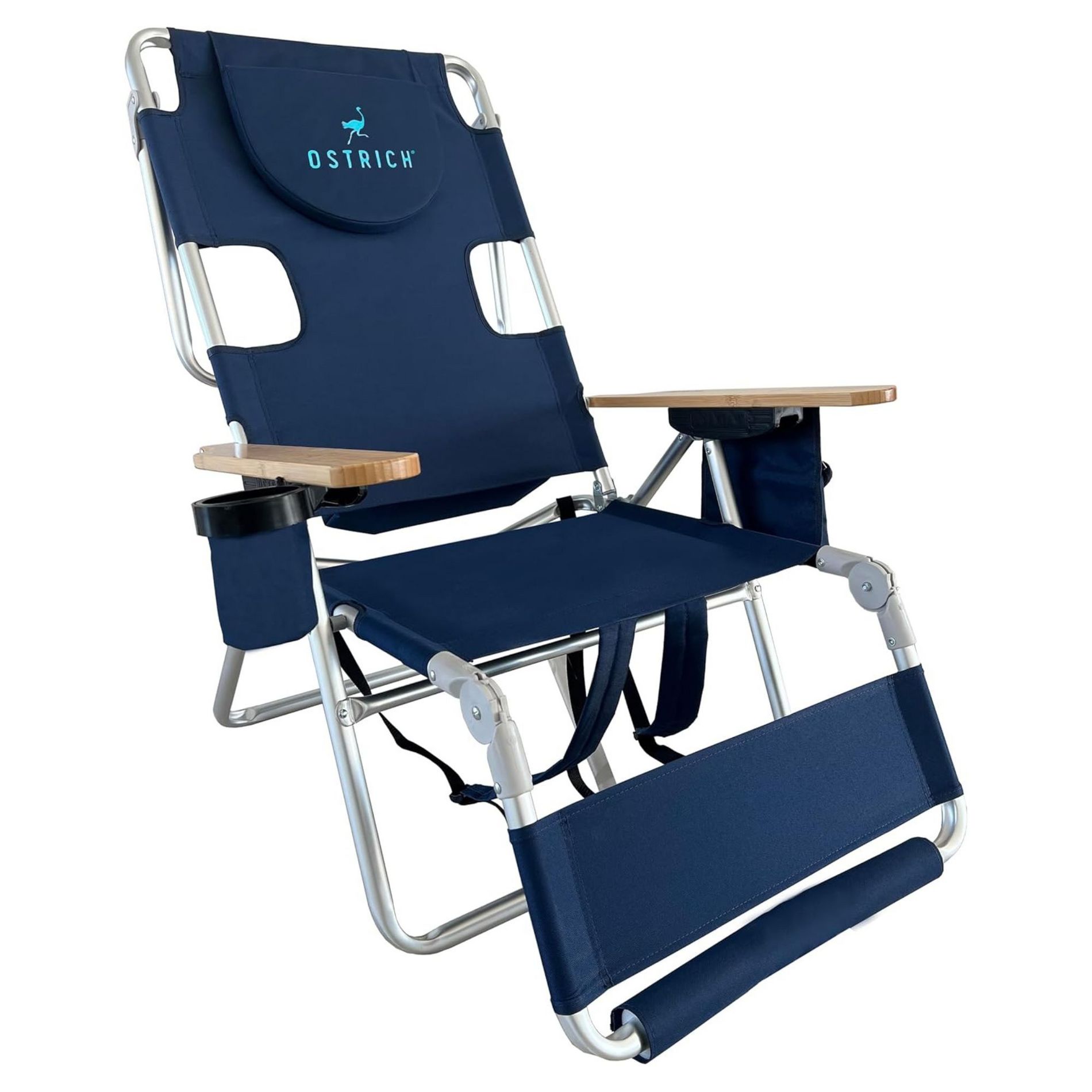 Deltess Ostrich 3 In 1 Portable Chair with Cooler Bag and Reclining Lounger for Tanning, Camping, Beach, and Outdoor Essential, Navy Blue