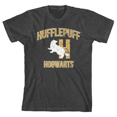 Harry Potter Youth Boys Hufflepuff Collegiate Charcoal Heather Graphic TShirt