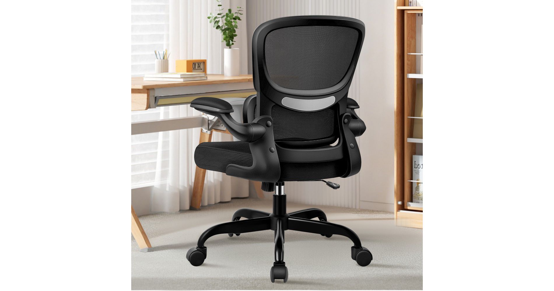 KERDOM Breathable Mesh Comfy Chair with Lumbar Support, with Flip-up Armrests, Gaming Chair for Home Office