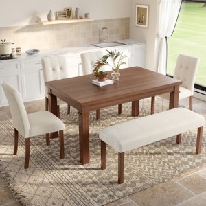 6-Piece Modern Dining Table Set with Rectangular Table, 4 Upholstered Chairs and Bench, Wood Frame for Kitchen or Dining Room-Tanpinhause - 1 of 4