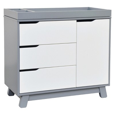 Gray and White 3-Drawer Changer Dresser with Removable Tray