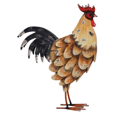 Wood Chipped Rooster Figurine Rust Finish 16.5" - Drew DeRose