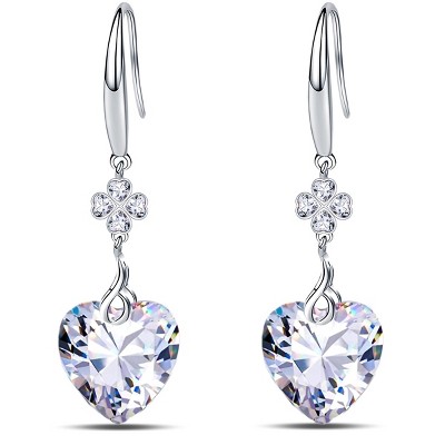 Paaaawaters 925 Sterling Silver 5A Pure Brillant Heart Cut Cubic Zirconia Love Heart Dangle Earrings for Women