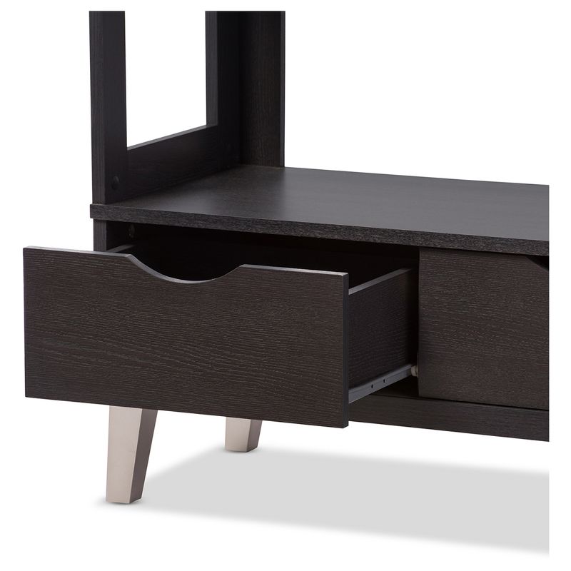 62.4&#34; 2 Drawers Kalien Modern and Contemporary Bookshelf with Display Shelves Espresso Brown - Baxton Studio, 5 of 7