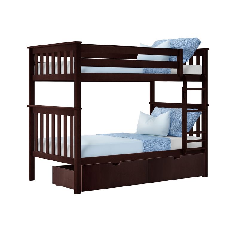 Max & Lily Twin over Twin Bunk Bed with Under Bed Storage Drawers, 3 of 9