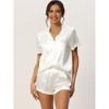 cheibear Women's Button Short Sleeve Shirt and Shorts Satin 2-Piece Sleepwear Pajama Sets - 2 of 4