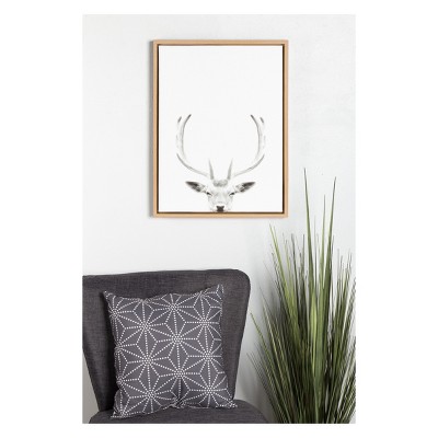 Black and White Deer with Antlers Framed Canvas Art