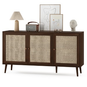 3-Door Rattan Sideboard Buffet Cabinet, Modern Storage Console for Kitchen, Dining Room & Living Room - 1 of 4