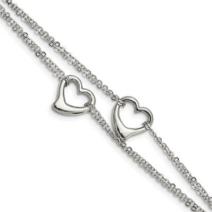 Black Bow Jewelry Stainless Steel Double Open Hearts Bracelet, 7 Inch - 1 of 4