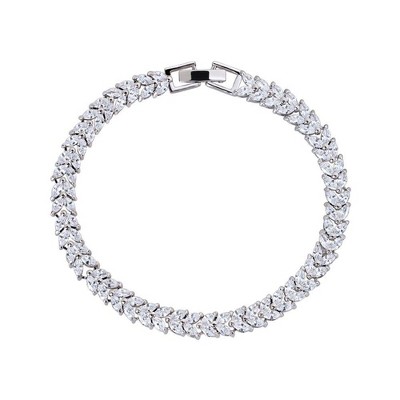 Hollywood Sensation Heart Cubic Zirconia Tennis Bracelet with Marquise Cut White Diamond Cubic Zirconia Stones 7.25 Inches Gold