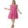 Agnes Orinda Women's Plus Size Boho Flutter Sleeves Round Neck Floral Ruffle Midi A Line Babydoll Dress - 3 of 4