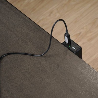 Queen Gray Oak Upholstered Bed with LED Headboard