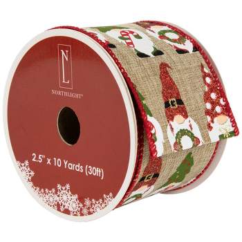 Northlight Gnome Burlap Style Wired Craft Christmas Ribbon 2.5" x 10 Yards