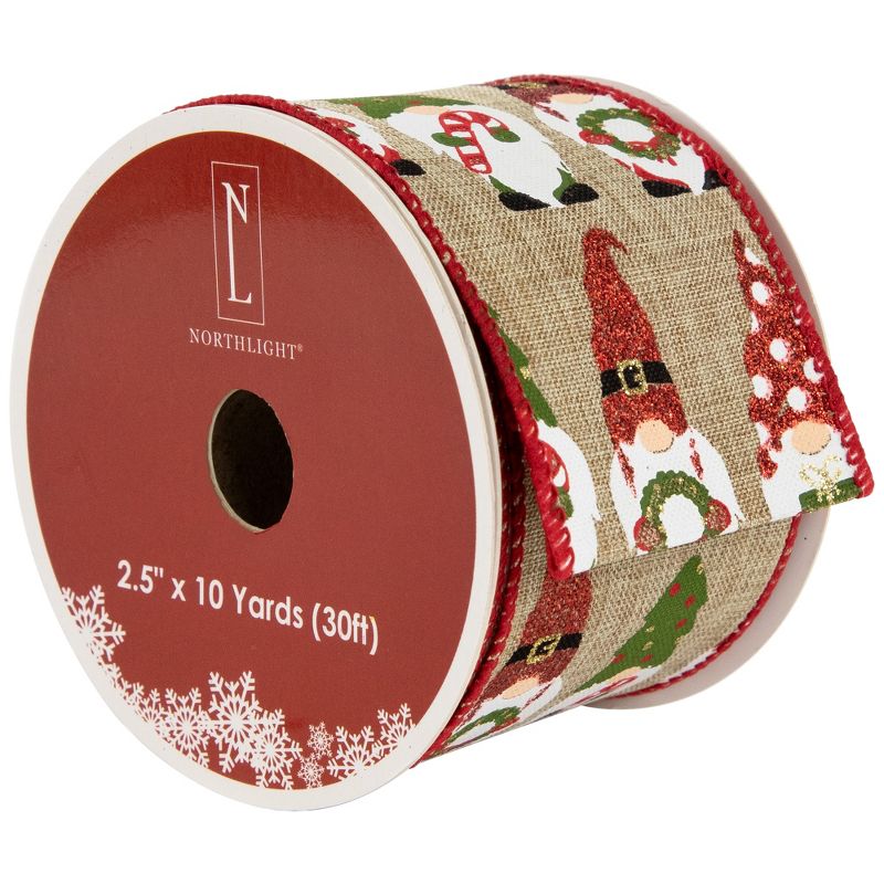 Northlight Gnome Burlap Style Wired Craft Christmas Ribbon 2.5" x 10 Yards, 1 of 6