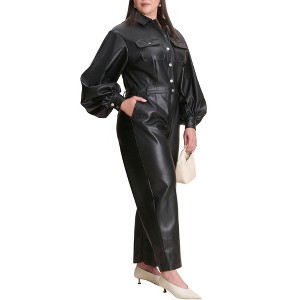 ELOQUII Faux Leather Straight Jumpsuit - 1 of 3