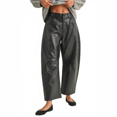 Women's Vegan Leather Barrel Pant - MIOU MUSE