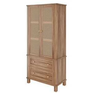 Kitchen Pantry Storage Cabinet, Kitchen Storage Cabinets with Rattan Doors and 2 Drawers, Pantry Cabinet with Adjustable Shelf - 1 of 4