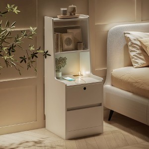 Lyngins 2 Drawers Nightstand with Night Light and Bookshelf,End Table with Charging Station for Bedroom,Living Room - 1 of 4