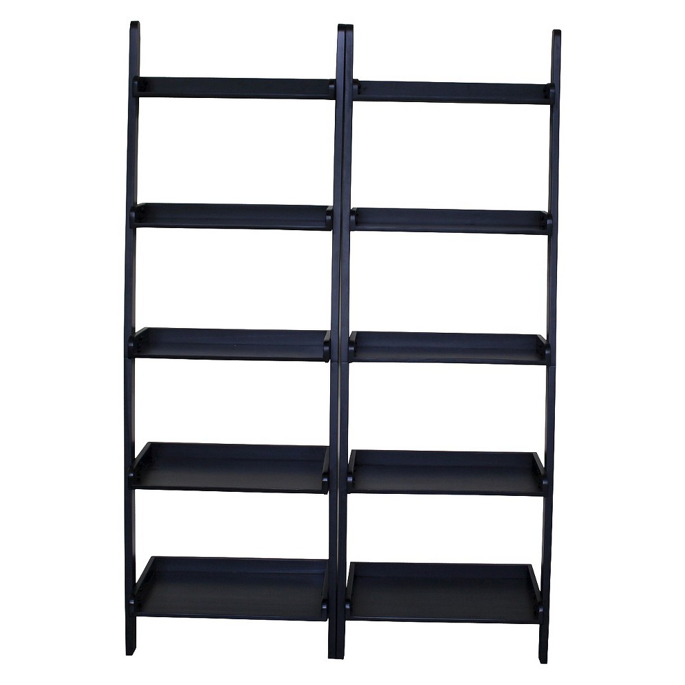 Photos - Garden & Outdoor Decoration Set of 2 75.5" 5 Shelf Leaning Bookcases Black - International Concepts: Ladder Shelf Design, Hardwood Construction