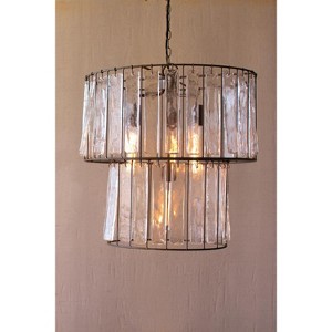 Two Tiered Round Pendant Light With Glass Chimes 12"H, Gray Gunmetal Glass/Metal By Kalalou - 1 of 3