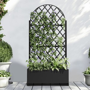SpassWay 71"H Arch Metal Planter Box with Trellis Raised Garden Bed with Arbor Privacy Screen with Wheels - 1 of 4