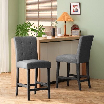 Fabric Button Tufted Back Counter Stools Set of 2,Upholstered High Back Counter Stools with Footrest,Kitchen Island Stools-Cuddlewood