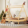 TIRAMISUBEST Twin/Full Size House Platform Bed with 2-Step Stairs, Kids Open Tent Bed with A Triangular Prism Frame - 2 of 4