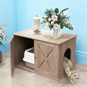 ORRD Hidden Cat Litter Box Enclosure Furniture, Multi-Functional Side Table with Ventilation, Discreet Cat Washroom Cabinet - 1 of 4
