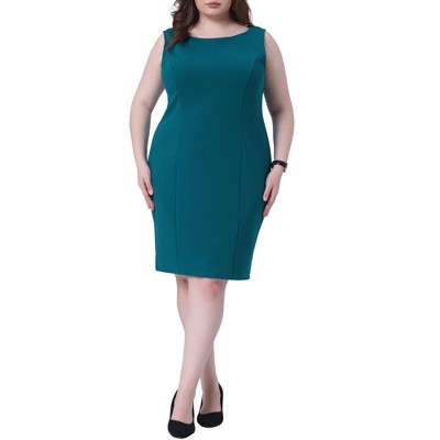 Agnes Orinda Women's Plus Size Office Club Classic Boat Neck Sleeveless Bodycon Dresses