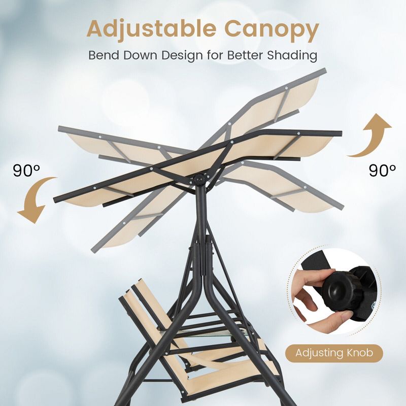 Tangkula 2-Person Porch Swing Adjustable Canopy Swing Chair w/ Tempered Glass Table, 3 of 7