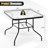Costway 34 Inch Outdoor Dining Table Square Tempered Glass Table with 1.5" Umbrella Hole - 3 of 4