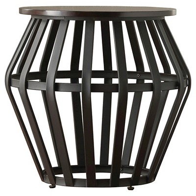 Pelham Drum Accent Table Black - Inspire Q: Rustic Round Metal & Wood, Living Room End, Spot Clean