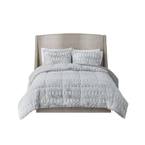 Gulches Gia 2 Piece Gray Solid Back Print Long Fur Twin Comforter Set - 1 of 4