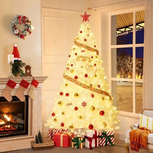 White Artificial Christmas Tree with LED Warm White Lights & Metal Stand, Xmas Pine Holiday Decoration for Home - 1 of 4