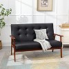 Black Small Leather Couch for Office, Booth Seating 2 Person Waiting Room Bench Couch, Mid Century Modern Loveseat Wood Sofa - 2 of 4